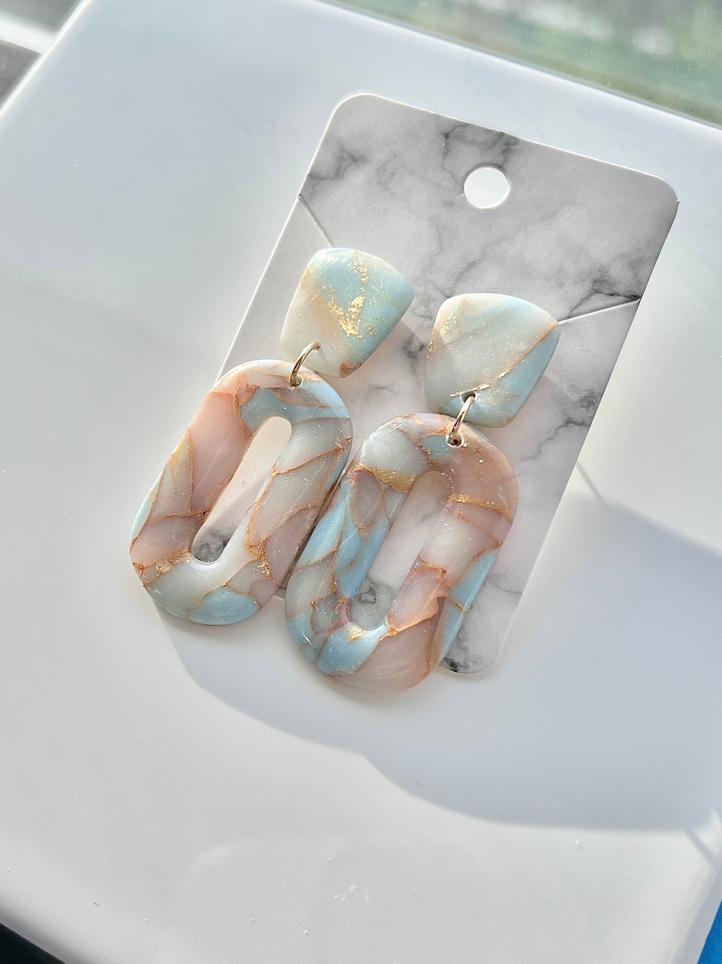 Blue and Gold Geode Earrings