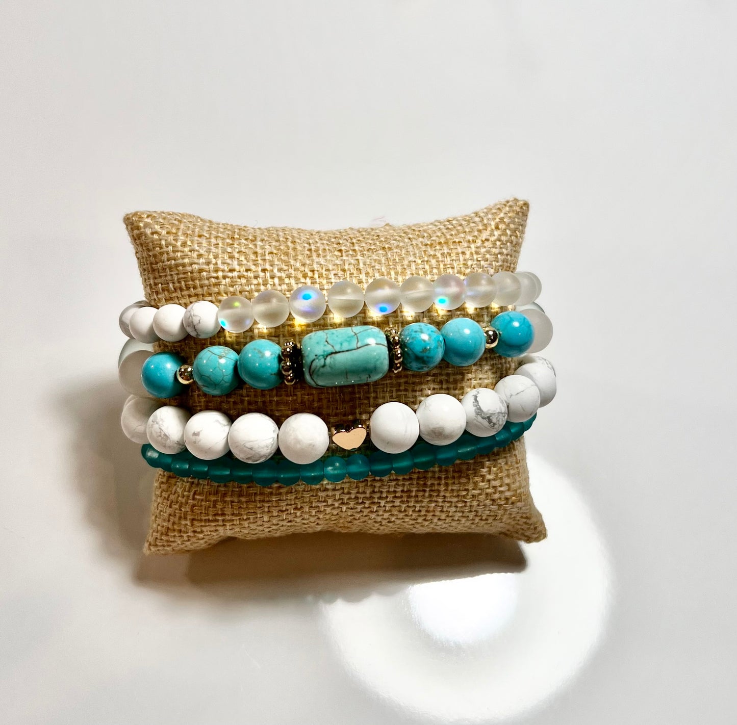 Blue Howlite and Alabaster Gemstone Bracelet Stack