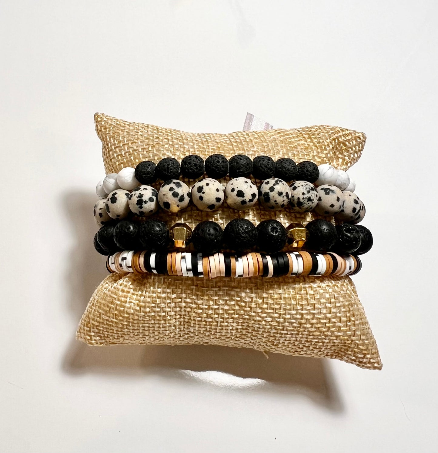 Dalmatian Jasper Gemstone Bracelet Stack