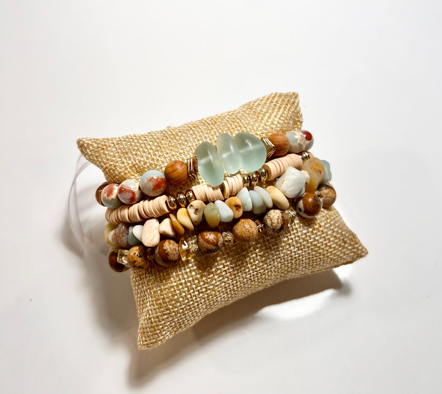 Beach Glass Gemstone Bracelet Stack